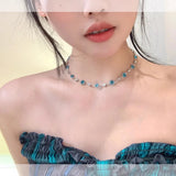 DAIIIBABYYY  -  New Crystal Necklace For Women Glitter Butterfly Zircon Bead Collarbone Chain Light Luxury Exquisite Choker Jewelry Chain