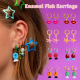 Daiiibabyyy  Personality Jewelry Accessories Enamel Fish Earrings Lip Alloy Charms Ear Buckle Dripping Oil Starfish Hoop Earrings Girls