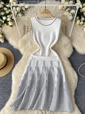 DAIIIBABYYY  -  Hit Color Stripe Knitting Tunic Dresses For Women Round Neck Sleeveless High Waist Temperament Dress Female Fshion Style