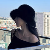 Daiiibabyyy  Big Fluffy Faux Fur Bucket Hat for Women Luxury Plush Fisherman Hat Warm Winter Hat Thicken Cold Snowy Day Panama Cap