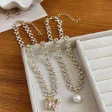 DAIIIBABYYY  -  Luxury Crystal Butterfly Pearl Necklace Women's Light Luxury Twine Pearl Pendant Chokers Collarbone Chain Elegant Jewelry Gifts
