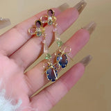 Daiiibabyyy Romantic Butterfly Drop Earrings For Women Delicate Rhinestone Crystal Long Tassel Earrings Wedding Party Jewelry
