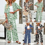Daiiibabyyy High Quality Women Clothing 2024 Spring Summer Temperament Casual Fashion Casual Printed Shirt Elastic Waist Long Pants Set Y2k