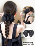 Daiiibabyyy  Polka Dot Bow Twist Braid Synthetic Ponytail Wig For Daily Wear Elegent Low-tie Synthetic Claw Clip Braided Ponytail Hairpiece