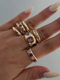 Daiiibabyyy  6Pcs/set Inlaid Purple Zircon Adjustable Opening Ring Set Women Smooth Gold Color Ring for Female Daily Y2K Jewelry Gifts