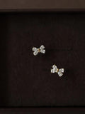 Daiiibabyyy 925 Silver Needle Mini Cute Sweet Four Shiny Zircon Bow Stud Earrings for Women Girl Children Jewelry Wholesale