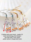 Daiiibabyyy  Creative Cute Ghost Dried Flower Epoxy Resin Handmade Earrings Halloween Fashion Jewelry Women and Girls Gifts