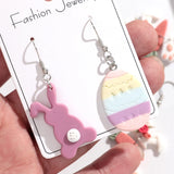 Daiiibabyyy  Cute Easter Egg Rabbit Carrot Dangle Earrings for Women Girls Lovely Polymer Clay Cartoon Animals Earring Festive Party Jewelry
