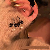 Daiiibabyyy  luxury earrings big brand Bowknot Pearl Earrings New Retro ear accessories Autumn and Winter Versatile Sweet earrings