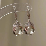 Daiiibabyyy  Light Luxury Rhinestone Crown Transparent Crystal Bead Earrings Niche Fairy Fashion Jewelry Women Holiday Daily Wearing