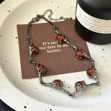 Daiiibabyyy  Gun Black Red Zircon Necklace Dark Spicy Girl Fashionable Design Necklace Sweet Cool Personalized Trendy High-End Lock Necklace