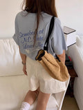 DAIIIBABYYY  -  Korean Back Letter Love Printed T-shirt Women Summer New Style Retro Temperament Loose Color Collision Versatile Top