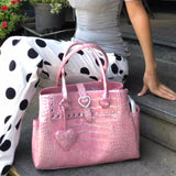 Daiiibabyyy  Fashion Crocodile-patterned Handbag Brand Pink Pu Women's Shoulder Bag Trendy Large Capacity Diamond-embellished Underarm Bag