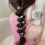 Daiiibabyyy  New Rose Flower Telephone Phone Line Hair Rope for Women Girls Elastic Pearl Ponytail Hair Loop Headwear Hair Accessories