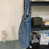 Daiiibabyyy  Casual Handbag Large Capacity Denim Tote Bag Fashion Everything High Appearance Level Shoulder Bag Commuter Underarm Bag