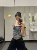 Daiiibabyyy   American Retro Black White Striped Strapless Tank Top Women Summer Short Style Temperament Slim Fit Spicy Girl Top