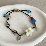 Daiiibabyyy  Sweet Candy Color Spotted Natural Stone Acrylic Beads Flowers Charm Bracelets for Women Adjustable Knitted Rope Chain