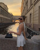 Daiiibabyyy  Chic Backless Polka Dot Halter Dress Women Sleeveless Off Shoulder Lace Up Slim Short Dresses Lady New Daily Party Vestidos
