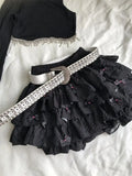 DAIIIBABYYY  -  Y2k Hottie Punk 3D Bow Summer Short Skirt Women New Fluffy and Fluffy Pumpkin Diablo Multilayer Solid Color All-match Skirt