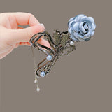 Daiiibabyyy Fashion Rose Flowers Hair Claws Women elegant fabric flower ponytail clip delicate tassel butterfly headdress accessories gift