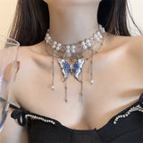 DAIIIBABYYY  -  Butterfly pearl necklace women's choker light luxury niche design accessories