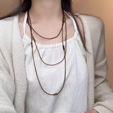 Daiiibabyyy  Vintage Brown Crystal Beaded Long Necklace for Women Fashion Trendy Stacking Geometric Clavicle Chain Y2K Jewelry Accessories