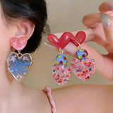 Daiiibabyyy  Colored Glaze Resin Heart Dangle Earrings for Women Sweet Polka Dot Flower Pendant Earring Beach Dating Picnic Party Jewelry K