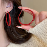 Daiiibabyyy  Glossy Solid Red Circle Hoop Earrings Women Minimalist Classic Round Ear Buckles Fashion Jewelry Daily Dating Festival K