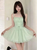 Daiiibabyyy  Sweet Fashion Elegant Pink Dress Women Chic Bandage Design Slim Strap Party Dress Korean High Street Y2k Lovely Fairy Mini Dress