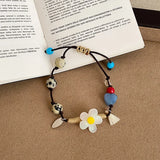 Daiiibabyyy  Sweet Candy Color Spotted Natural Stone Acrylic Beads Flowers Charm Bracelets for Women Adjustable Knitted Rope Chain