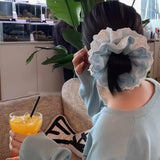 DAIIIBABYYY  -  Sweet Lace Headband For Girls Light Blue Gentle Pleated Lace Hair Hoop Ponytail Maruko Hair Ring Large Intestine Hair Ring