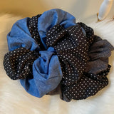 Daiiibabyyy  1pc Retro Denim Polka Dot Double-Loop Hair Scrunchie - Stylish INS Trend, Unique Vibe, Ideal for Ponytails, New-Arrival Hair Acc