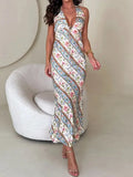 DAIIIBABYYY  -  Women Summer Printed Patchwork Chic Maxi Dress, Sleeveless Halter Fashion Simple Party Dress, 2025 Backless Elegant Ladies Dress