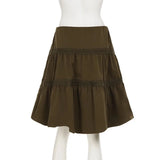 Daiiibabyyy  Vintage Skirt for Woman A-Line Beaded Tie-Waist Chic Brown Lace Design Slim Mid-length Skirt Y2k Boho Clothes New