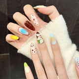 Daiiibabyyy  10pcs Handmade Press On Nails Pink Black French Fake Nails With 3D Floral Decor Wearable Almond Gradient Y2k False Nails Designs