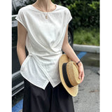 DAIIIBABYYY  -  Summer New Top Casual and Unique Irregular Crossed Tank Top Ma Fei Fei Sleeves Small Shirt