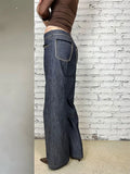 Daiiibabyyy  Blue Lace Patchwork Jeans Women Y2k Vintage Low Waist American Style Straight Denim Trousers Slim Grunge Streetwear