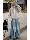 Daiiibabyyy  Women Baggy Wide Leg Jeans Light Blue Wash Casual Denim Trousers
