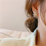 Daiiibabyyy  Sparking Snowflake Earrings for Women Shiny Cubic Zirconia Imitation Firework Exquisite Earring Christmas New Year Party Jewelry