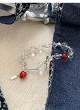 Daiiibabyyy  Funny Transparent Glass Beads Red Enamel Strawberry Simulation Fruit Flower Pendant Charm Bracelets for Women Accessories