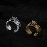 Daiiibabyyy 925 Sterling Silver Grass Texture Geometric Ring for Women Girl Gift Retro Zircon Wide Punk Jewelry Dropshipping