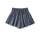 Daiiibabyyy  Korean Women's Casual Shorts With Elastic Waist And Drawstring Pleated Plaid A-line Wide-leg Hot Pants For Trendy Girls EHL7