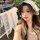 Daiiibabyyy  Lace Flower Elegant Lace Women Flower White Pink Sweet Triangle Scarf Thin Breathable Ribbon Artistic Style Travel Photo Decora