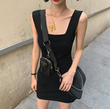 DAIIIBABYYY  -  Sexy Black Mini Dress Women Streetwear Square Collar Sundress Korean White Bodycon One Pieces Dresses Summer Vestidos New