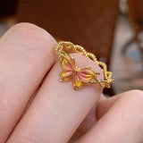 DAIIIBABYYY  -  Gold Color Gradient Butterfly Rings For Women Girls French Vintage Elegant Sweet Temperament Anniversary Jewelry Gifts
