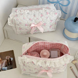 Daiiibabyyy  Korean Lace Floral Pencil Case Portable Fabric Ruffle Stationery Organizer  Aesthetic Study Pen Bag for Students Back To School