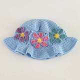 Daiiibabyyy Japanese Niche Colorful Flowers Hollow Knitted Bucket Hats for Women Spring and Summer Vacation Fashion Versatile Basin Caps
