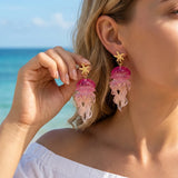Daiiibabyyy  1Pairs Ocean Sweet Starfish Gradient Jellyfish Acrylic Earrings for Ladies Cute Summer Vacation Style Ear Jewelry Accessory