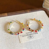 Daiiibabyyy  Stained Glass Beads Round Hoop Earrings for Women Personality Design Earring Commuting Versatile Fashion Jewelry Party Travel A1