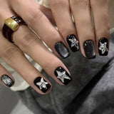 Daiiibabyyy  10PCS Glitter Black Cat Eye Short Square Handmade Press on Nails Sweet Cool Simple Stars Fake Nails Spice Girls Y2k False Nails
